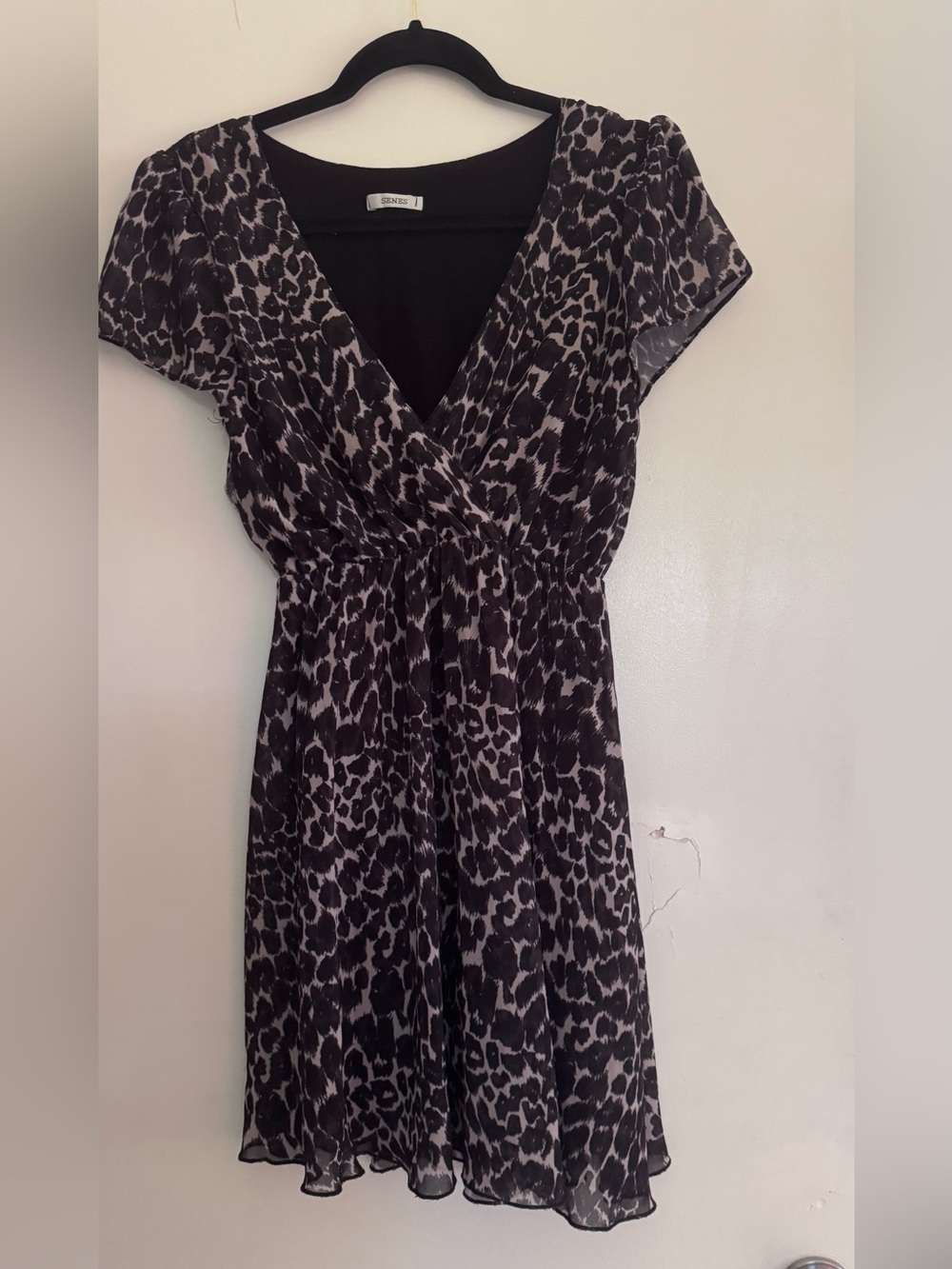 Black & Cream Animal Print Faux-Wrap Midi Dress Size S Summer Event